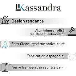 Kassandra Porte de douche pivotante NARDI profil noir mat 70-74 cm
