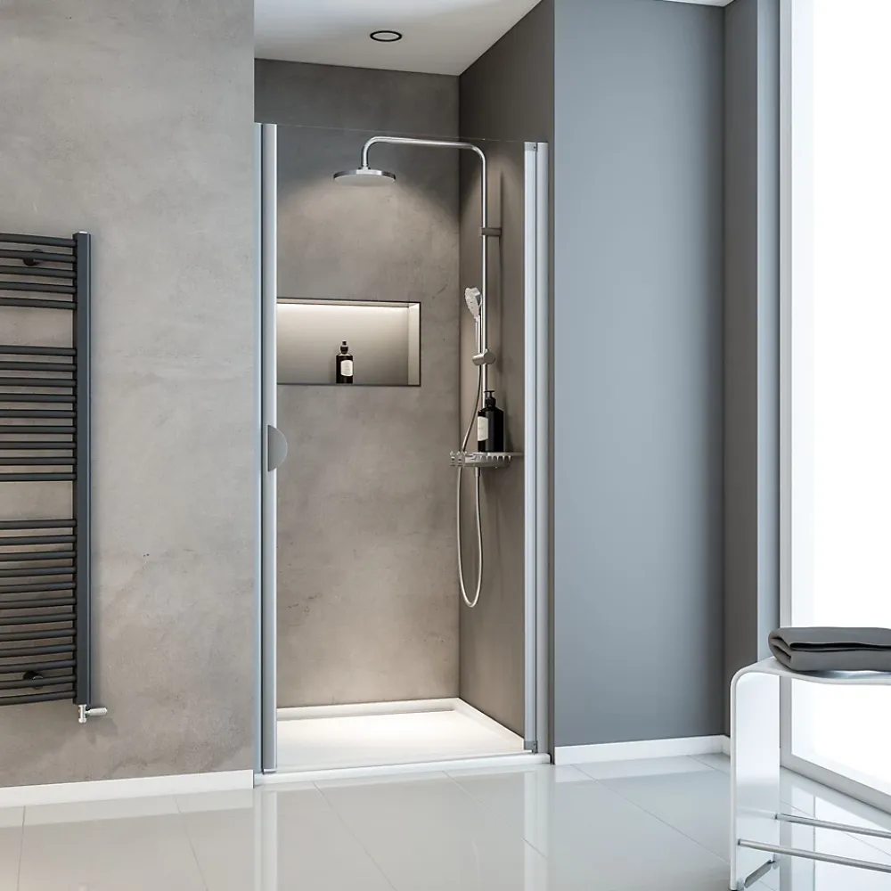 Schulte Porte de douche pivotante l.80 x H.180 cm, verre transparent, profilé blanc, Sunny I