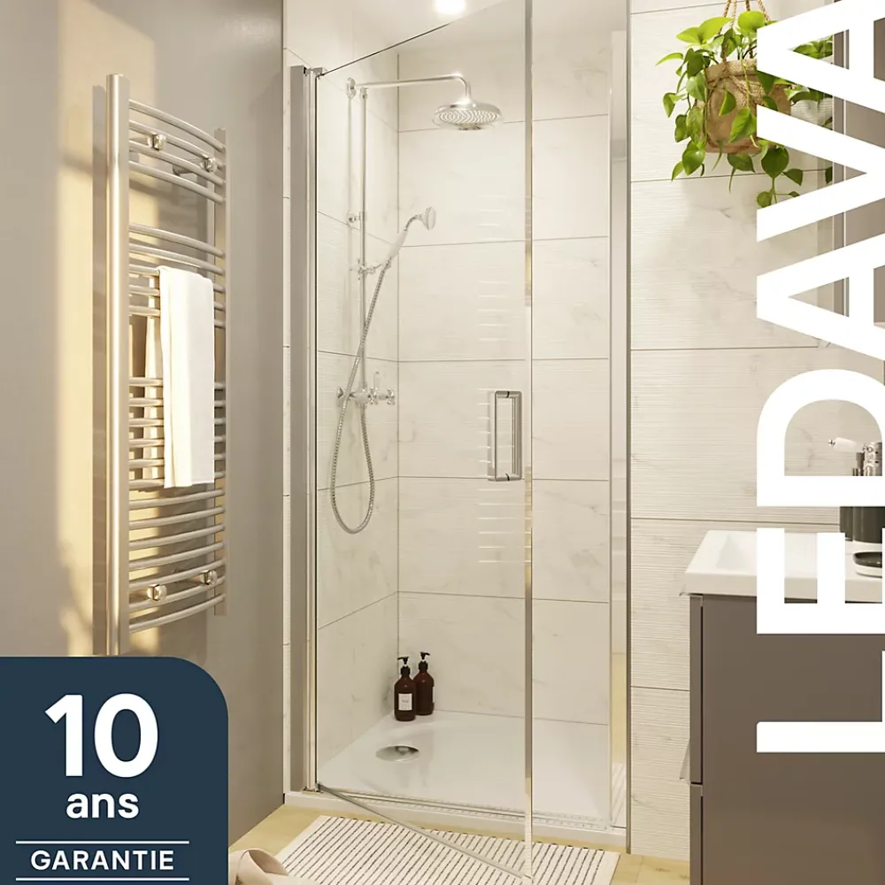 GoodHome Porte de douche pivotante l.90 x H.195 cm, verre transparent, profilés alu chrome, Ledava