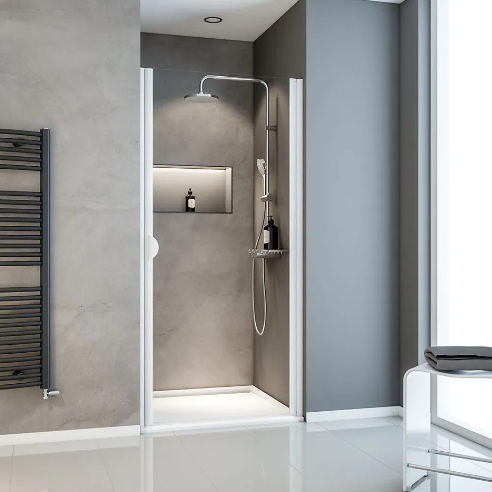 Schulte Porte de douche pivotante l.80 x H.180 cm, verre transparent, profilé alu-argenté, Sunny I