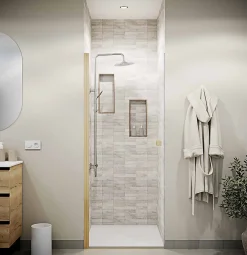 Porte De Douche|Aurlane Porte de Douche Pivotante 90x180 cm en Verre Trempe 5 mm - Finition Or Brosse - GOLD ELEMENTARY