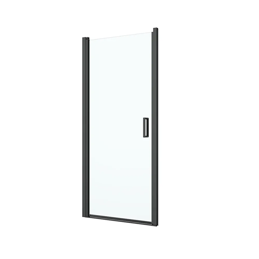 GoodHome Porte de douche pivotante l.80 x H.195 cm, verre transparent, profilés alu noir, Ledava