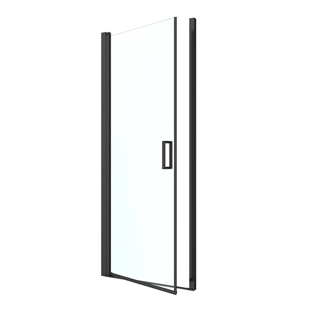 GoodHome Porte de douche pivotante l.80 x H.195 cm, verre transparent, profilés alu noir, Ledava