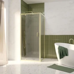 Paroi De Douche|Galedo Porte de douche pivotante et paroi fixe l.80 x 80 x H.200 cm profilés doré brossé, Factory