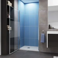 AICA Sanitaire Porte de Douche Pivotante 70x185cm en 6mm verre bande central Dépoli et Anticalcaire - Installation à gauche en niche