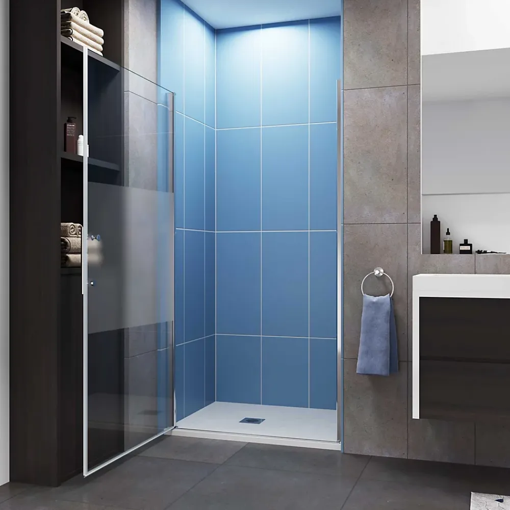 AICA Sanitaire Porte de Douche Pivotante 70x185cm en 6mm verre bande central Dépoli et Anticalcaire - Installation à gauche en niche