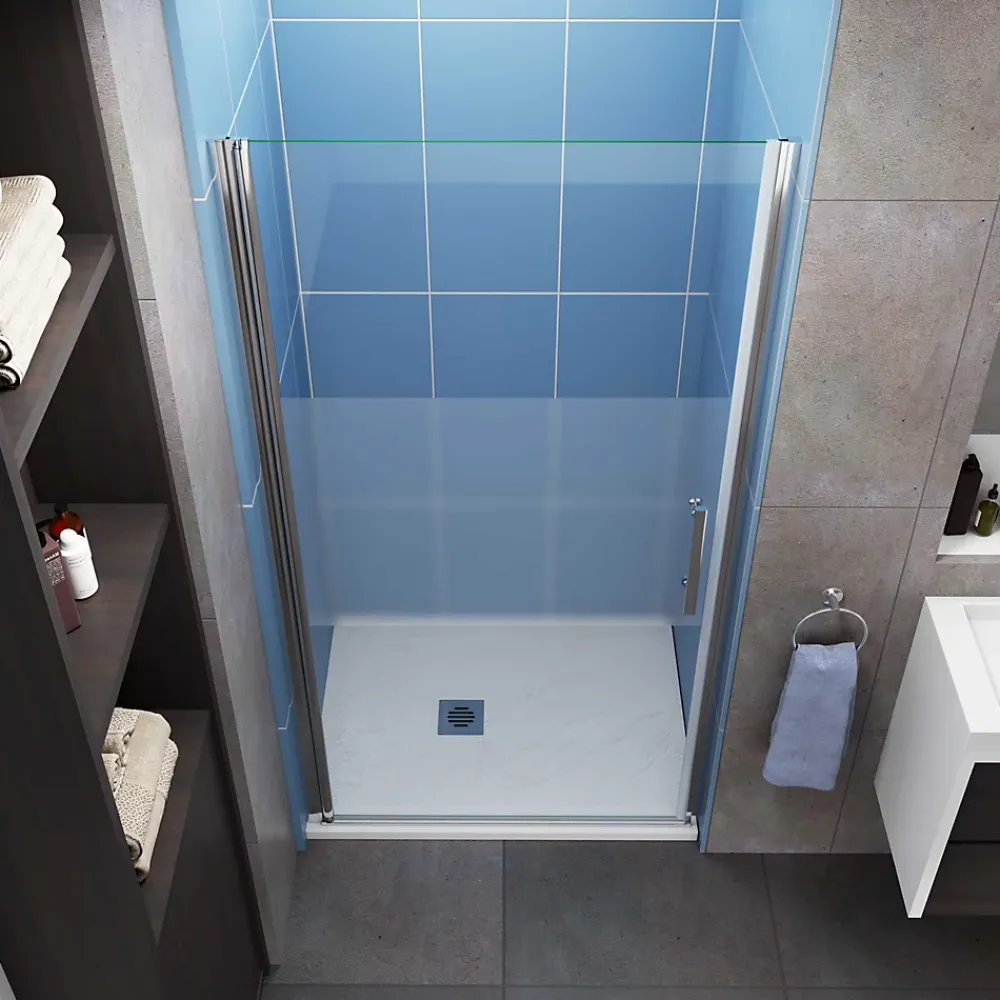 AICA Sanitaire Porte de Douche Pivotante 70x185cm en 6mm verre bande central Dépoli et Anticalcaire - Installation à gauche en niche