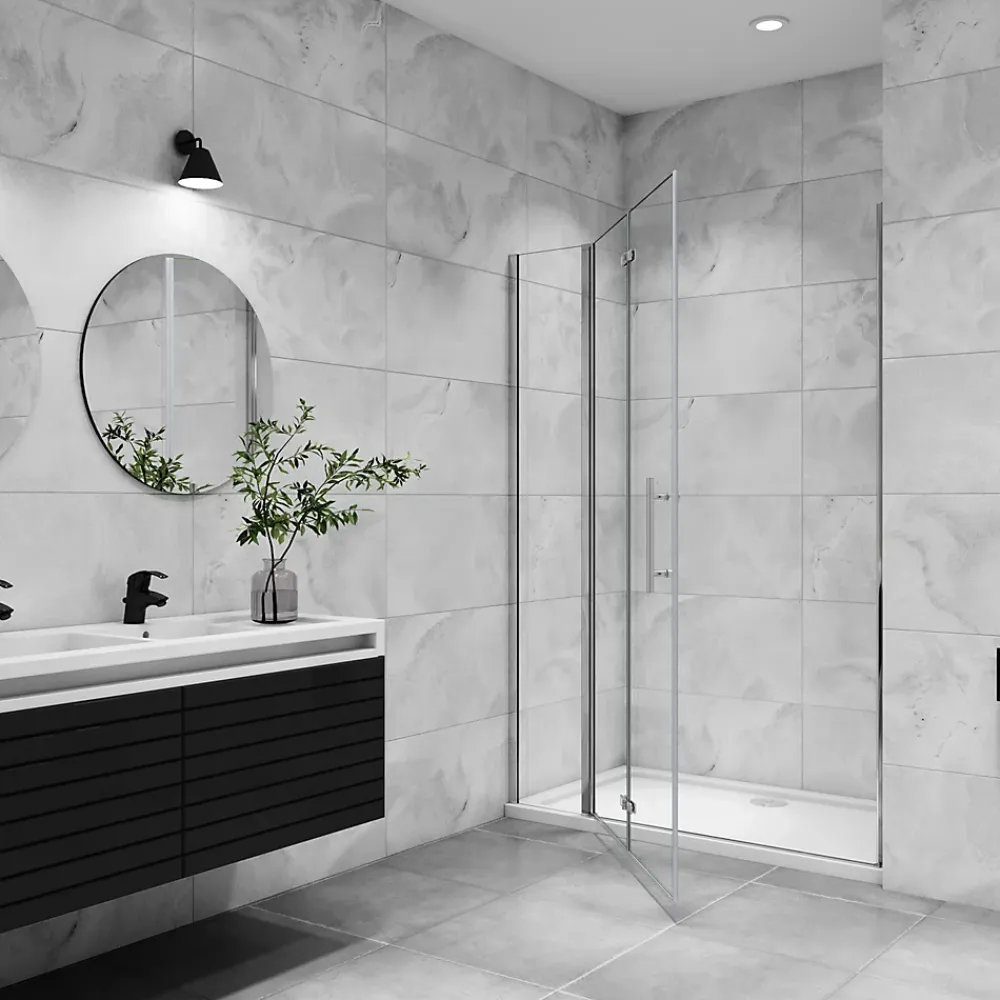 Porte De Douche|AICA Sanitaire Porte De douche pivotante 120x185cm en 6mm verre anticalcaire porte de douche pliante avec un élément fixe