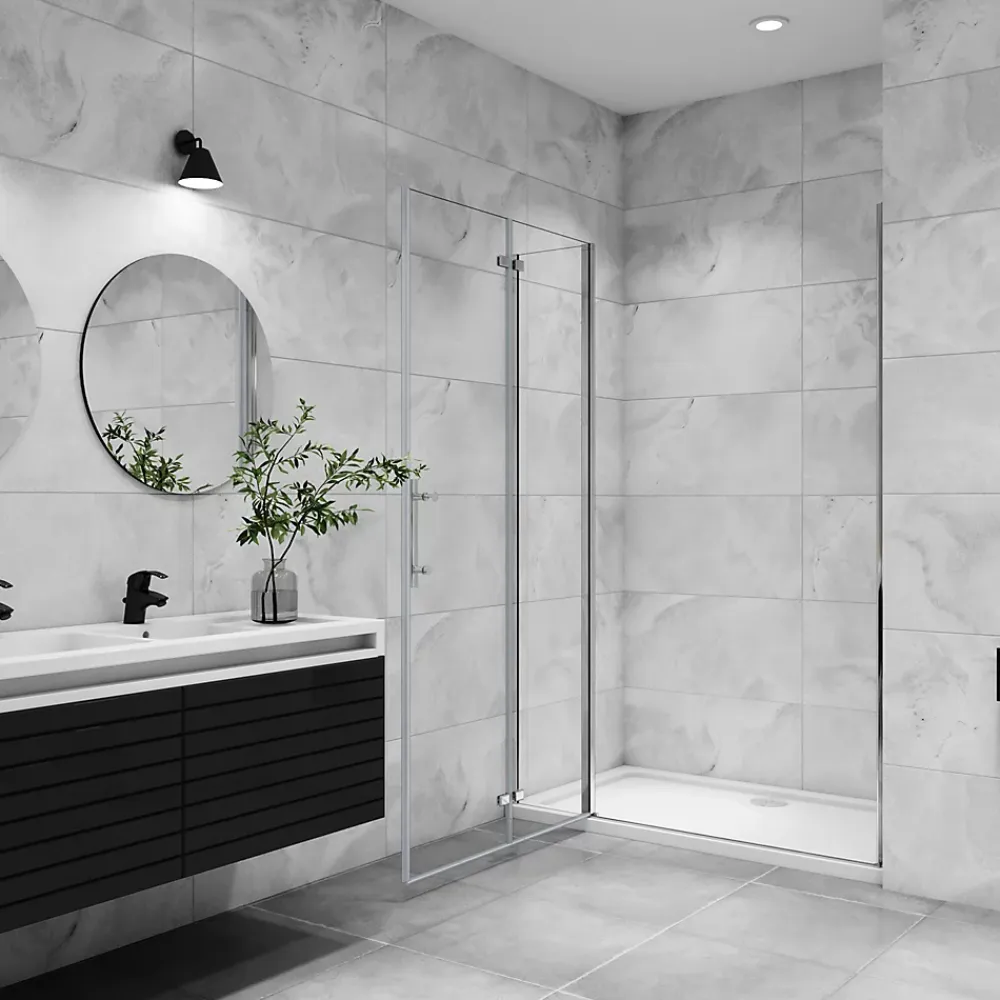 Porte De Douche|AICA Sanitaire Porte De douche pivotante 120x185cm en 6mm verre anticalcaire porte de douche pliante avec un élément fixe
