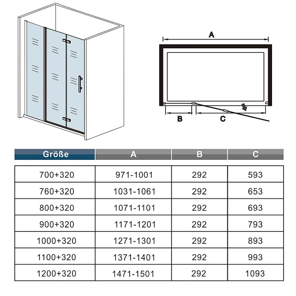 Porte De Douche|AICA Sanitaire Porte De douche pivotante 120x185cm en 6mm verre anticalcaire porte de douche pliante avec un élément fixe