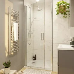 Porte De Douche|GoodHome Porte de douche pivotante l.80 x H.195 cm, verre transparent, profilés alu chrome, Ledava