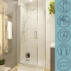 Porte De Douche|GoodHome Porte de douche pivotante l.80 x H.195 cm, verre transparent, profilés alu chrome, Ledava