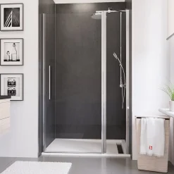 Porte De Douche|Schulte Porte de douche pivotante l.120xH.192cm, verre transparent anticalcaire 5mm, profilé chromé, NewStyle