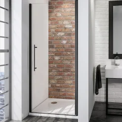 Porte De Douche|Schulte Porte de douche pivotante l.70 x H.192 cm, verre transparent anticalcaire, profilé noir mat, NewStyle