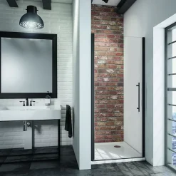 Porte De Douche|Schulte Porte de douche pivotante l.70 x H.192 cm, verre transparent anticalcaire, profilé noir mat, NewStyle