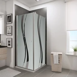 Schulte Porte de douche pivotante et paroi latérale 90 x 90 cm, NewStyle, verre transparent décor liane, profilés chromés