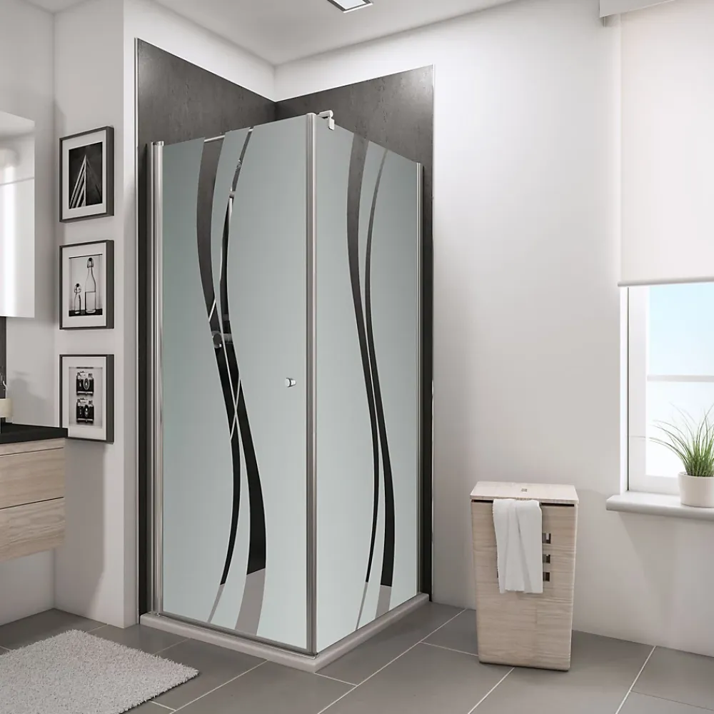Schulte Porte de douche pivotante et paroi latérale 90 x 90 cm, NewStyle, verre transparent décor liane, profilés chromés