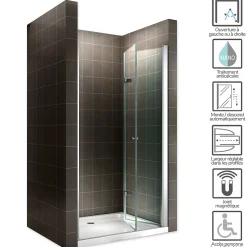 Porte De Douche|Saniverre Porte de douche pliante MONA H.195 - largeur réglable de 76 à 80 cm verre transparent -