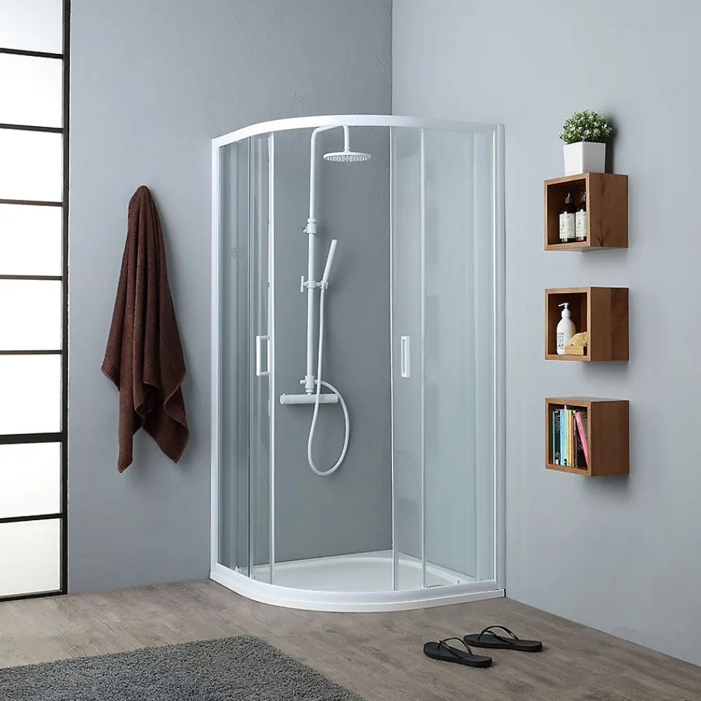 Kiamami Valentina Porte De Douche Semi-Circulaire Avec Profilés Blancs 80X80 Cm - Venere
