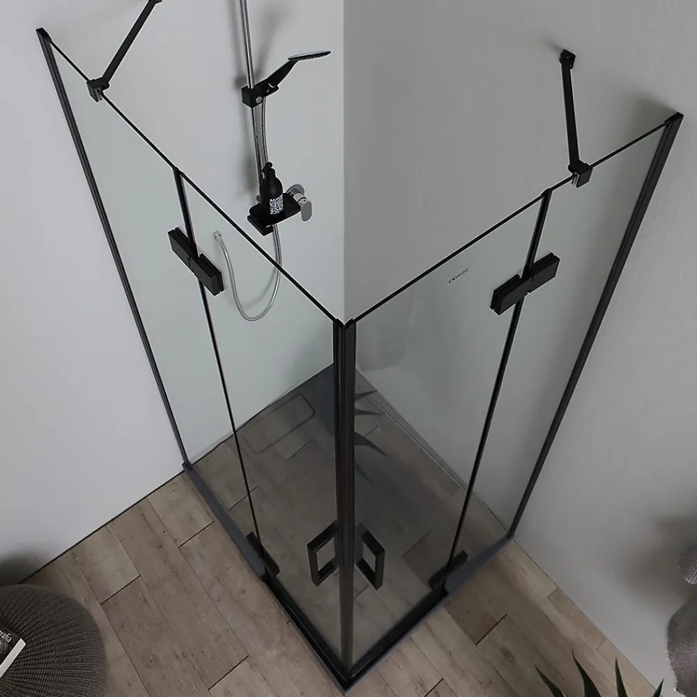 Kiamami Valentina Porte De Douche 80X100 Noire Mate Réversible Avec Deux Portes Battantes En Verre - London