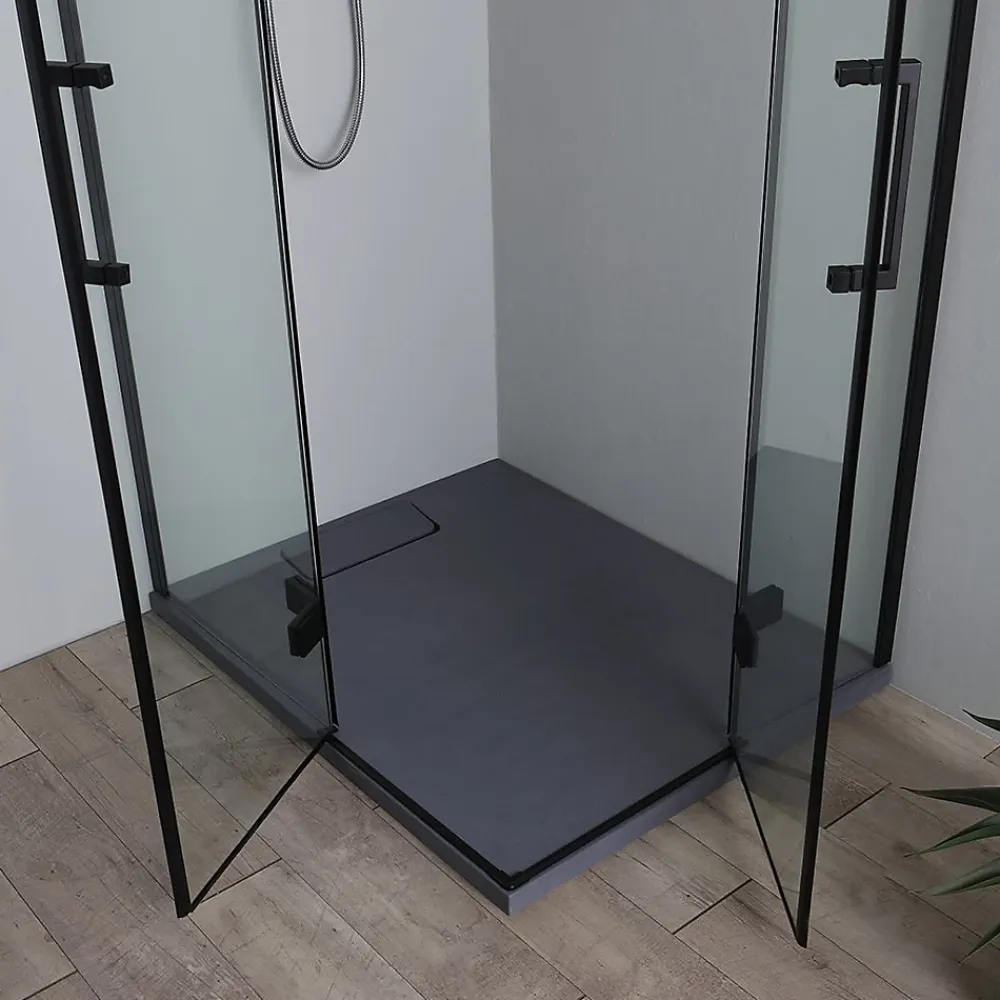 Kiamami Valentina Porte De Douche 80X100 Noire Mate Réversible Avec Deux Portes Battantes En Verre - London