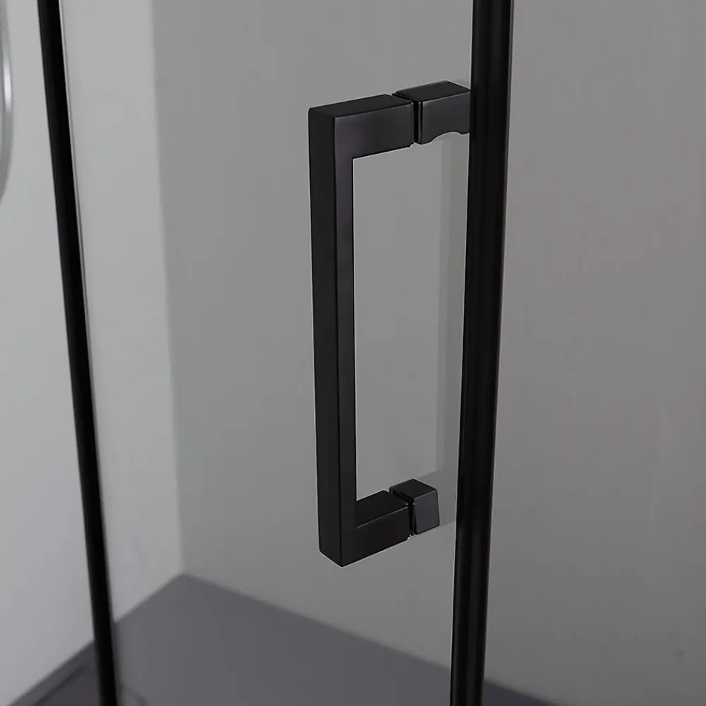 Kiamami Valentina Porte De Douche 80X100 Noire Mate Réversible Avec Deux Portes Battantes En Verre - London