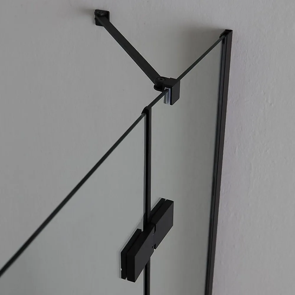 Kiamami Valentina Porte De Douche 80X100 Noire Mate Réversible Avec Deux Portes Battantes En Verre - London