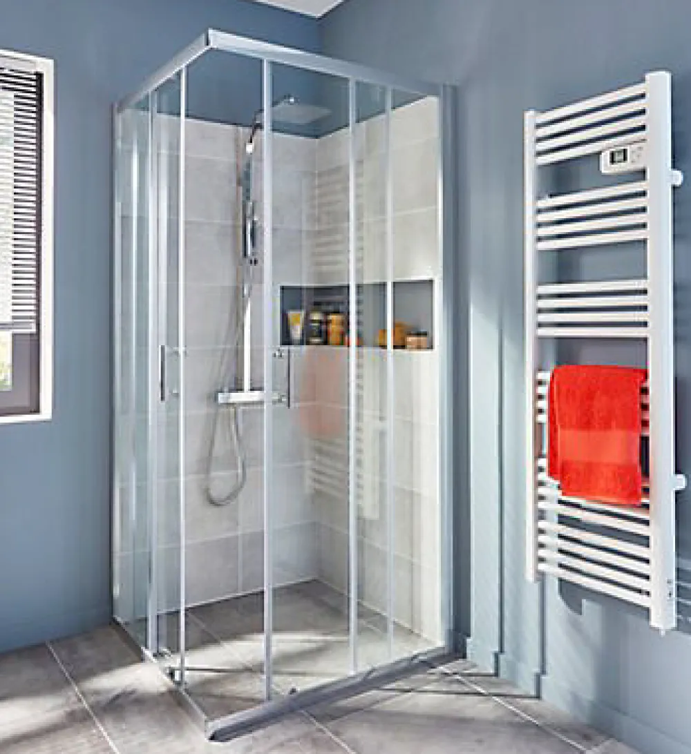 Cooke & Lewis Portes de douche angle droit Onega transparent 90 x 90 cm