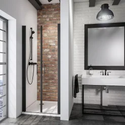 Schulte Portes de douche battantes l.90 x H.192 cm, verre transparent anticalcaire, profilé noir mat, NewStyle