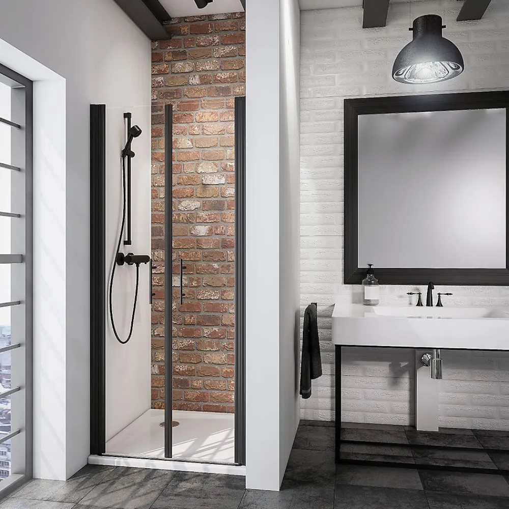 Schulte Portes de douche battantes l.90 x H.192 cm, verre transparent anticalcaire, profilé noir mat, NewStyle