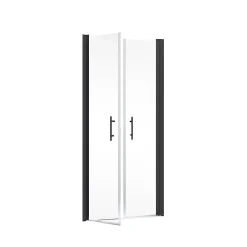 Schulte Portes de douche battantes l.90 x H.192 cm, verre transparent anticalcaire, profilé noir mat, NewStyle