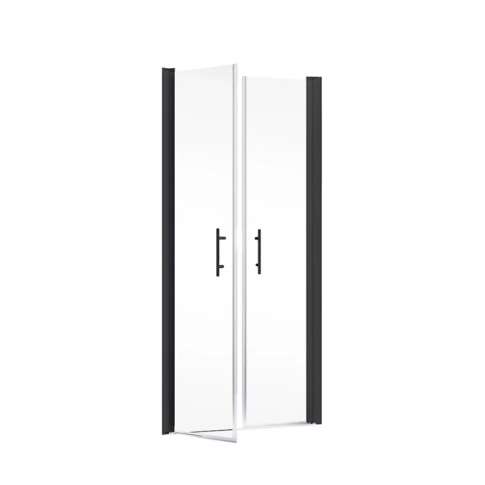 Schulte Portes de douche battantes l.90 x H.192 cm, verre transparent anticalcaire, profilé noir mat, NewStyle