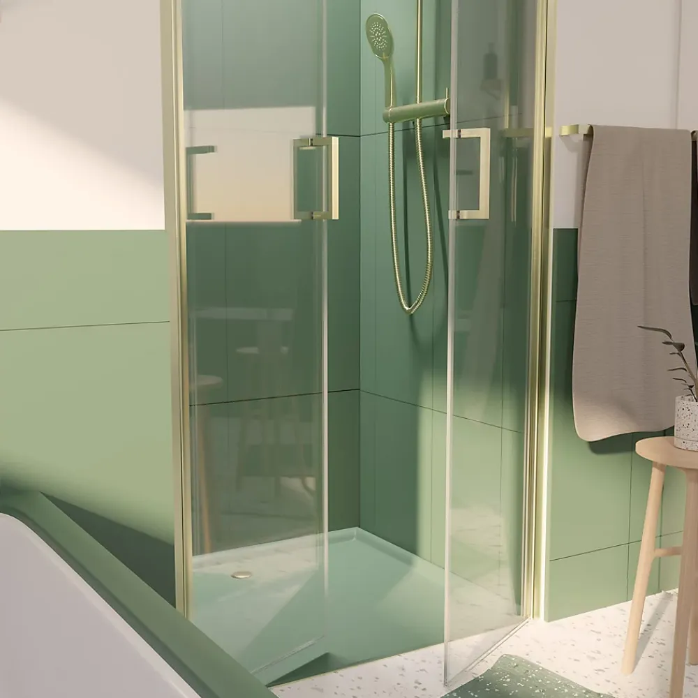 Porte De Douche|Galedo Portes de douche battantes 90 x 200 cm, profilés doré brossé, Saloon