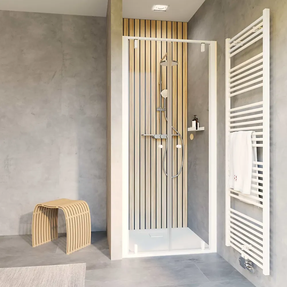Porte De Douche|Schulte Portes de douche battantes en niche 90 x 200 cm, verre anticalcaire, profilé blanc mat, Impériale Trend 2.0