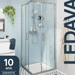 Porte De Douche|GoodHome Portes de douche coulissantes accès d'angle l.90 x L.90 x H.195 cm, verre transparent, profilés alu chrome, Ledava