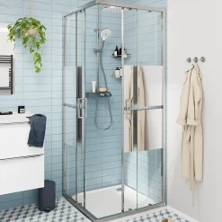 GoodHome Portes de douche coulissantes accès d'angle l.80 x L.80 x H.195 cm, bandes miroir, profilés alu chrome, Ledava