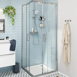 Porte De Douche|GoodHome Portes de douche coulissantes accès d'angle l.80 x L.80 x H.195 cm, verre transparent, profilés alu chrome, Ledava