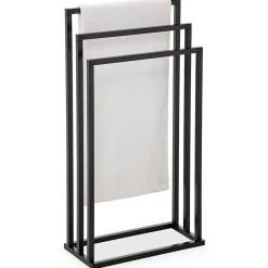 Colonne De Salle De Bains|Idimex Porte-serviettes sur pied KUNO portant pour vêtements et linge de salle de bain avec 3 niveaux d'étendage, structure en métal noir