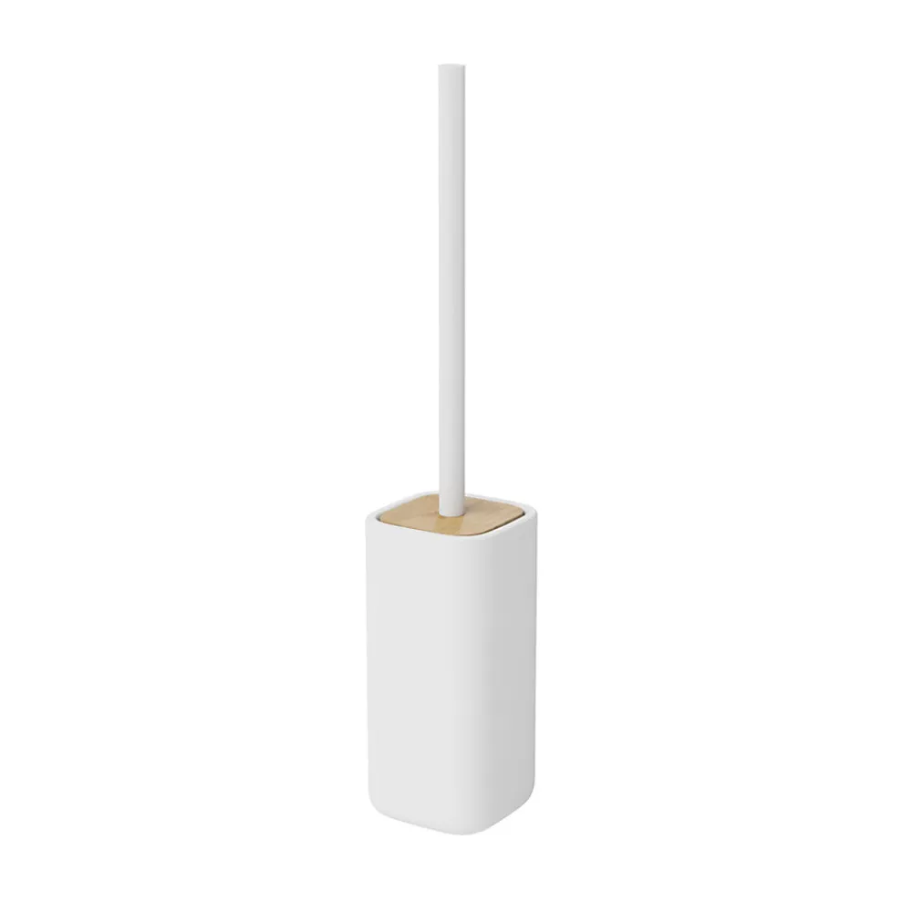Accessoire Wc|GoodHome Pot à balai WC en céramique et bambou, blanc, Cervia