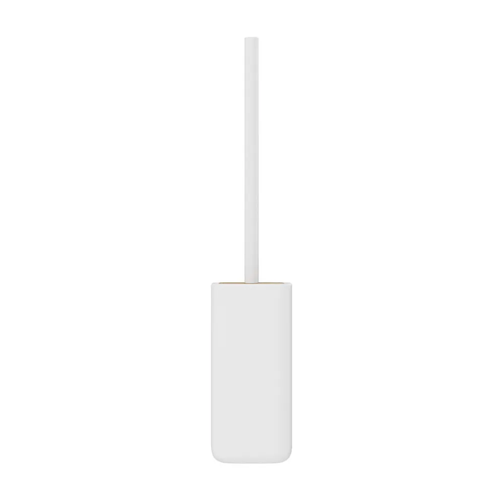 Accessoire Wc|GoodHome Pot à balai WC en céramique et bambou, blanc, Cervia