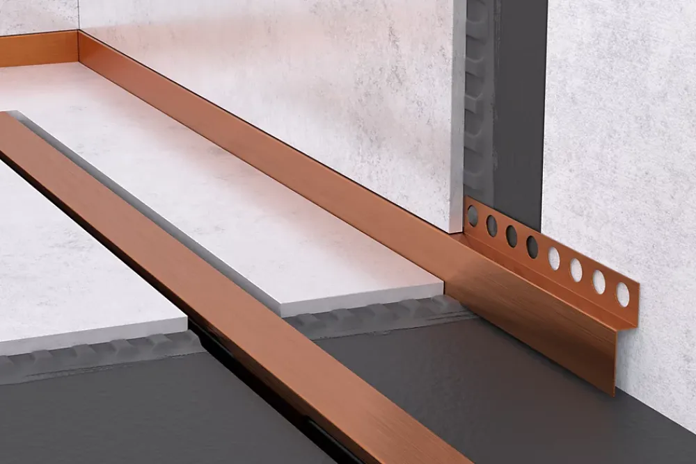 Ilcom Profil de douche en acier inoxydable Cuivre satiné - 12mm x 1300mm x 0,65 ep.
