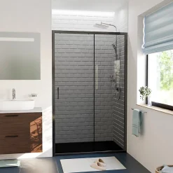 Ceramica PURA Porte de douche 100x195cm coulissante anticalcaire avec profilés Noir mat (CERAHP100BGG)