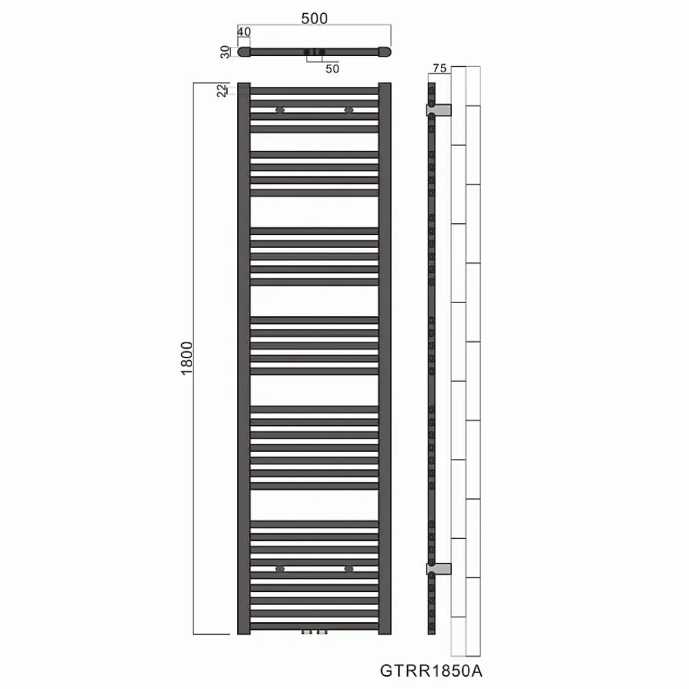 Sèche-Serviettes Mixte|Sirhona Radiateur à eau chaude Salle de bain Sèche-serviettes 1800x500x30mm - Vertical -Gris
