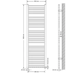 Sèche-Serviettes Mixte|Luxebath Radiateur avec Élément Chauffant Électrique 1200W - 500 x 1800 mm - Blanc - Connexion Latéral
