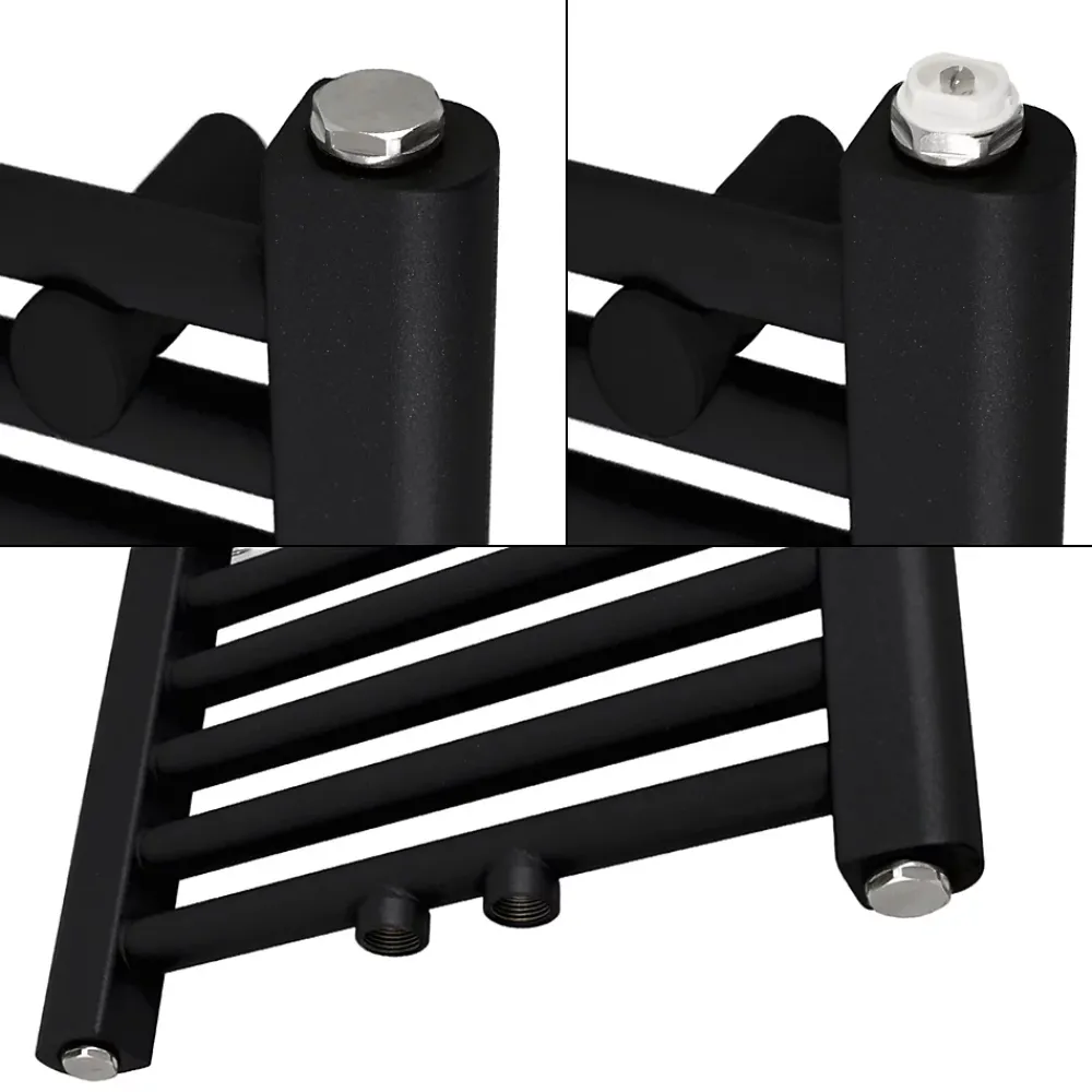 Sèche-Serviettes Eau Chaude|Luxebath Radiateur de Salle de Bain Design Sahara, 500 x 1500 mm, Noir Mat, Forme Droit avec Connexion Central, sans Kit de Raccordement