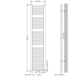 Luxebath Radiateur de Salle de Bain Design Sahara, 300 x 1800 mm, Blanc, Forme Droit