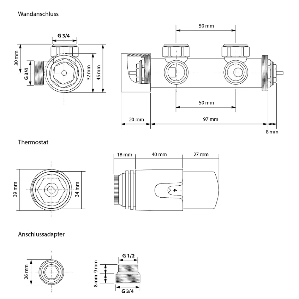 Luxebath Radiateur de Salle de Bain - 300 x 1800 mm - Blanc - Droit avec Raccordement Central