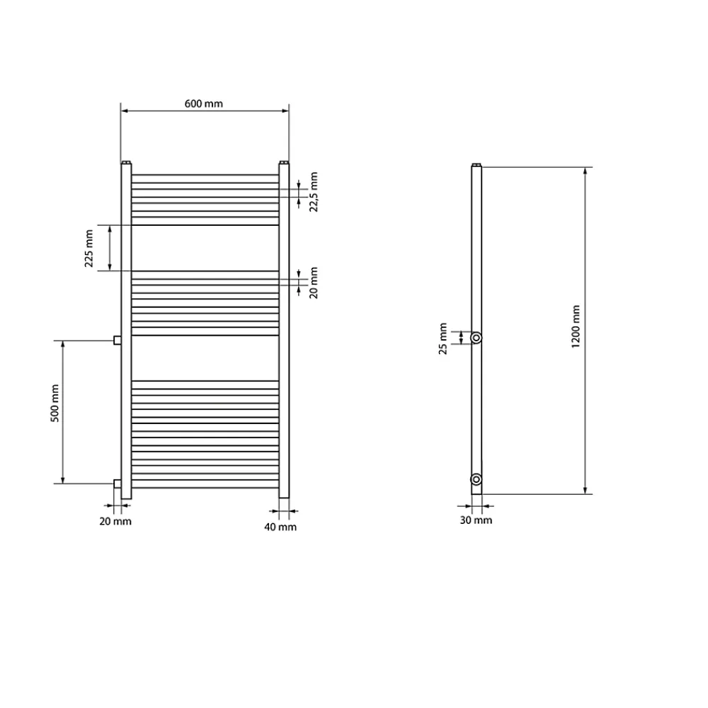 Luxebath Radiateur de Salle de Bain, 600 x 1200 mm, en Acier, Blanc, Forme Droite