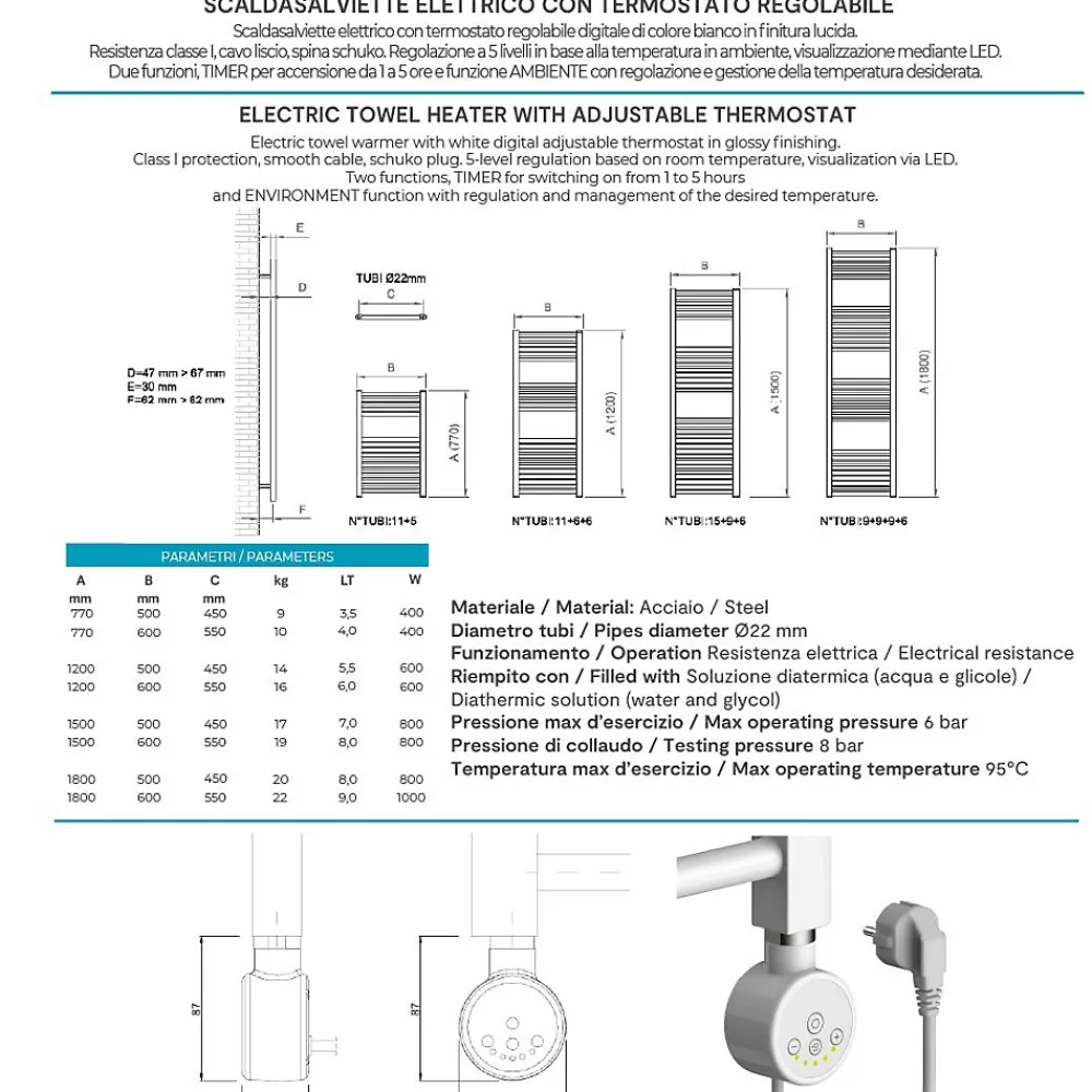Kiamami Valentina Radiateur De Salle De Bain Avec Thermostat Réglable 60X180 Blanc