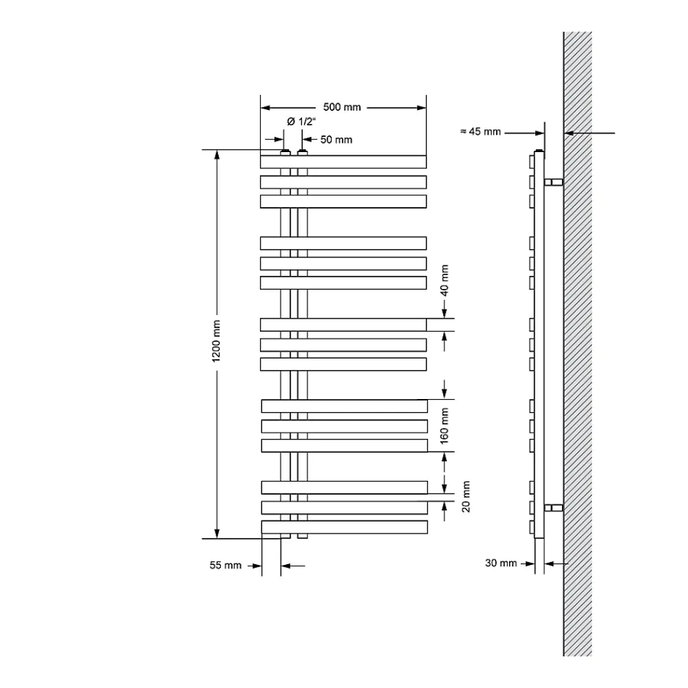 Luxebath Radiateur de Salle de Bain Design Iron EM, 500 x 1200 mm, Anthracite, en Acier Revêtu par Poudre